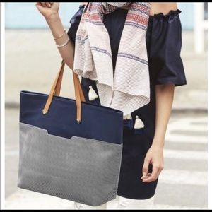 Stella & Dot Navy Breton Striped Tote